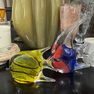 Vintage murano blown Yellow and Blue Glass Art Decor handmade